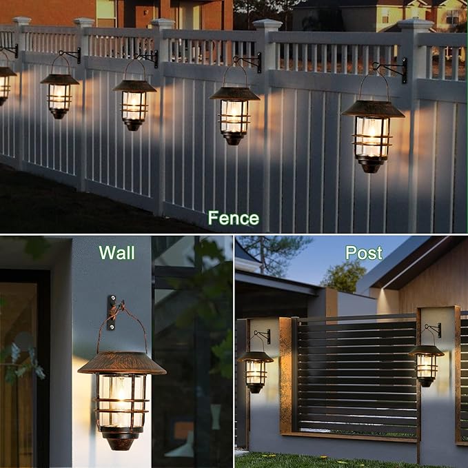 Solar Lantern Outdoor, Hanging Waterproof Solar Lights with Wall Mount Kit for Garden Porch Fence 2 Pack,Bronze-Ruum Studio Home