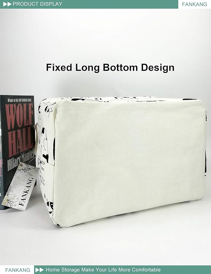 FANKANG Storage Basket,Nursery Hamper Canvas Laundry Basket Foldable with Waterproof PE Coating Storage, Office, Bedroom, Clothes,Toys(L, Rec-cows)-Ruum Studio Home