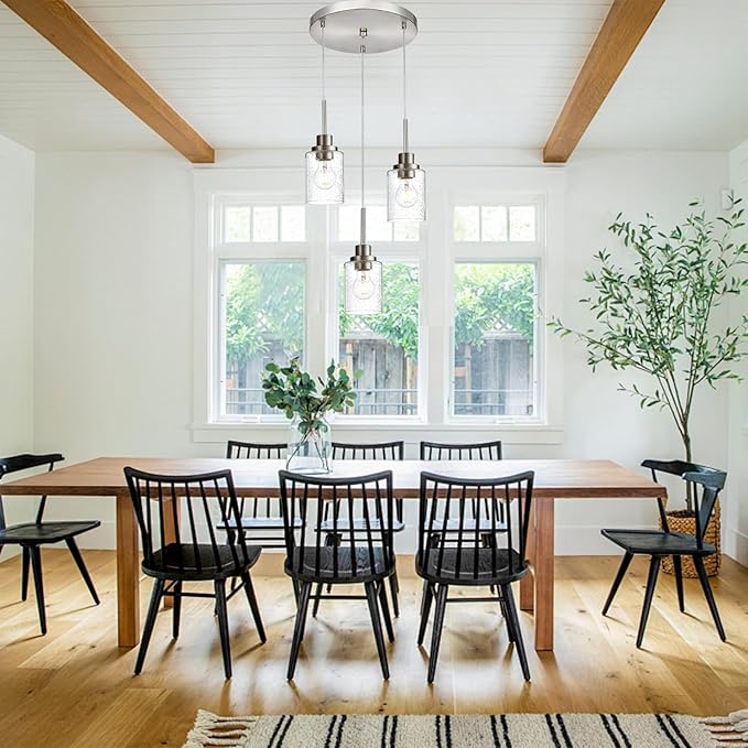 3-Light Contemporary Pendant Lighting with Clear Seeded Glass,Brushed Nickel Dining Room Chandelier Light Fixture Modern Kitchen Island Cluster Hanging Ceiling Pendant Lights for Sink Bar-Ruum Studio Home