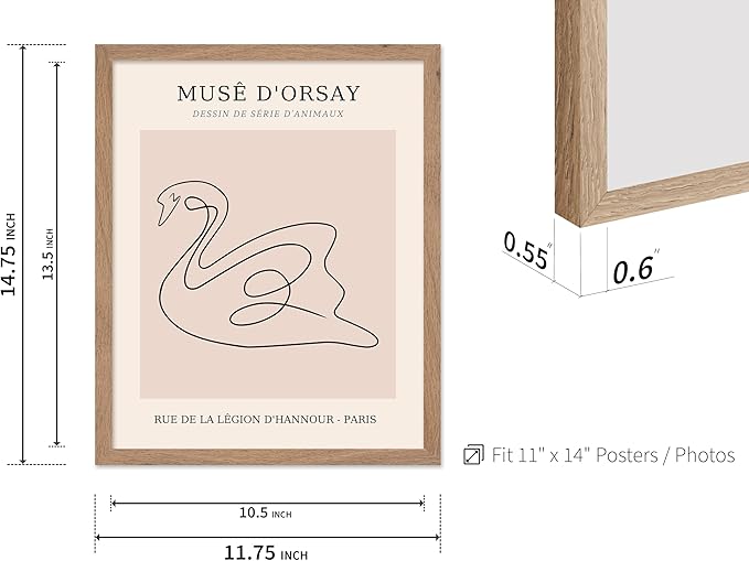 Poster Master Vintage Poster - Retro One Line Swan Drawing Print - Swan Art - Bird Art - Minimal Gift for Her, Animal Lover - Abstract Decor for Home, Office, Bedroom, 11x14 Beige Framed-Ruum Studio Home