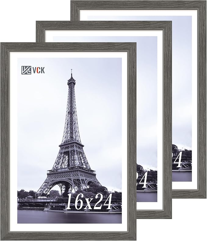 VCK 16x24 Frame Set of 3, Gray Solid Wood Poster Picture Frame, Exclusive Wood Grain, Wall Gallery Frame-Ruum Studio Home