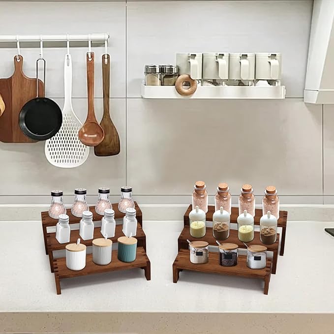 Display Wood Risers Wooden Stand 3 Tier 4 Set 12 Pieces Tiered Desert Wooden Stands Decorative Rectangular Display Cupcake Stands Cologne Perfume Racks(Brown)-Ruum Studio Home
