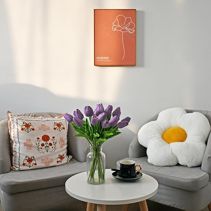 Mandy's Artificial Tulips 20 Stems Purple PU Faux Flowers for Wedding Home Decor 13.5 Inch-Ruum Studio Home