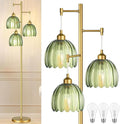Gold Floor Lamp for Living Room,Bedroom,Mid Century Modern Standing Lamp Brass Tree 3 Light Tall Floor Lamps Vintage Retro Floor Lights Glass Green Flower Lamp Shade Farmhouse Boho Bohemian-Ruum Studio Home