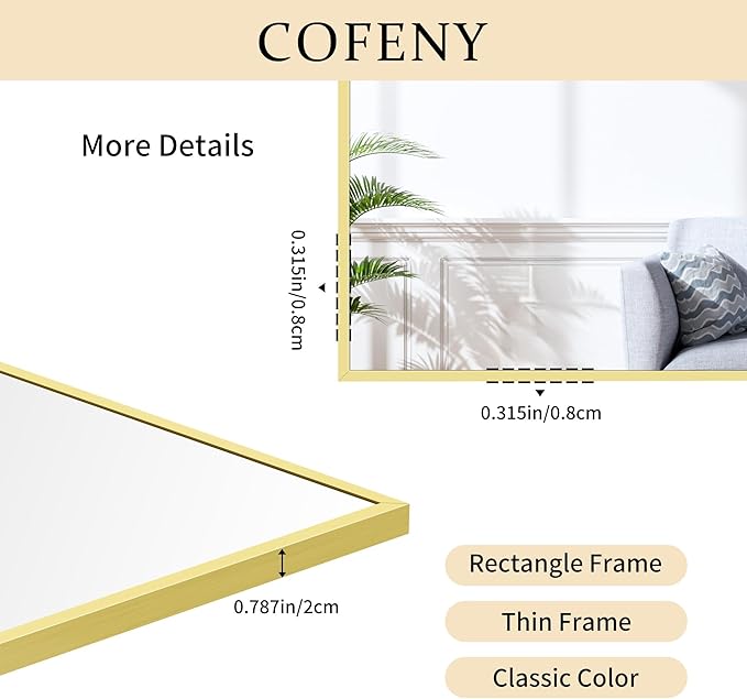 30x72inch Bathroom Mirror, Gold Rectangle Mirror with Thin Metal Frame, Large Rectangular Wall Mirrors for Bathroom, Living Roomm, Hair Salon, Big Farmehouse Mirror Hang Horizontal/Vertical-Ruum Studio Home