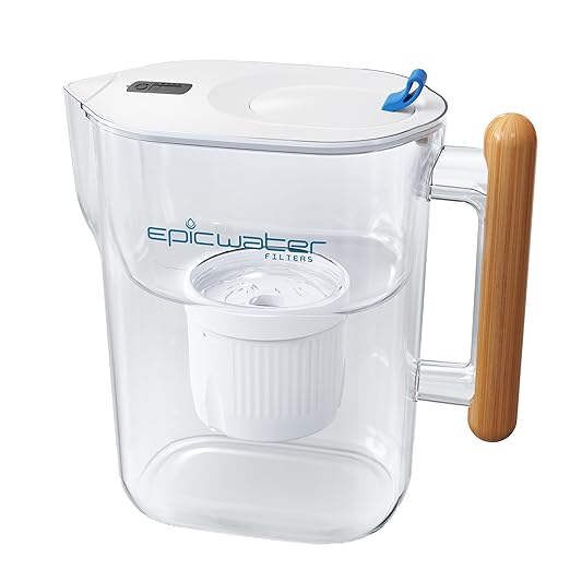 Epic Water Filters Pure Filter Pitchers for Drinking Water, 10 Cup 150 Gallon Filter, Tritan BPA Free, Removes Fluoride, Chlorine, Lead, Forever Chemicals (White & Bamboo)-Ruum Studio Home