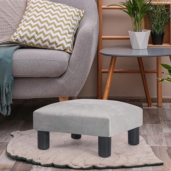 Joveco 15'' Small Foot Rest Stool Ottoman- Upholstered Footstool and Ottomans Small Footrest for High Beds- Lightweight and Portable, Light Gray-Ruum Studio Home