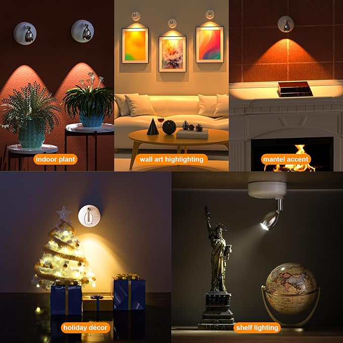 Small Battery Operated Spotlights Indoor with Remote Flicker-Free 60 Lumens Dimmable Warm/Neutral/Cool White 3 Mode Wireless Mini Up Lights for Accent Wall, Art Display, Picture, 6 Pack-Ruum Studio Home