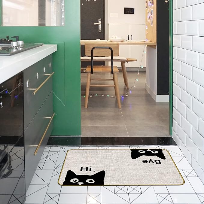 Mingnei Hi Bye Cat Welcome Doormat - Door Mat for Home Kitchen Entrance, Funny Black Cat Lover Floor Mat for Indoor/Outdoor Entryway Rug 30x17 (Color1)-Ruum Studio Home