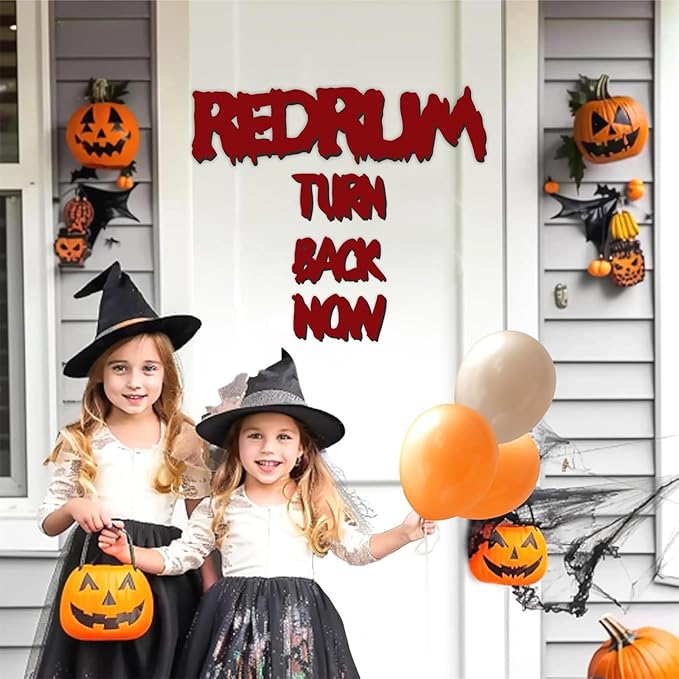 Wooden Halloween Decorations Stickers Bloody Halloween Decals for Mirror Wall Window Peel and Stick Happy Halloween Wall Sticker Redrum Door Sign Outdoor Indoor Decor Holiday Party Supply Photo Props-Ruum Studio Home