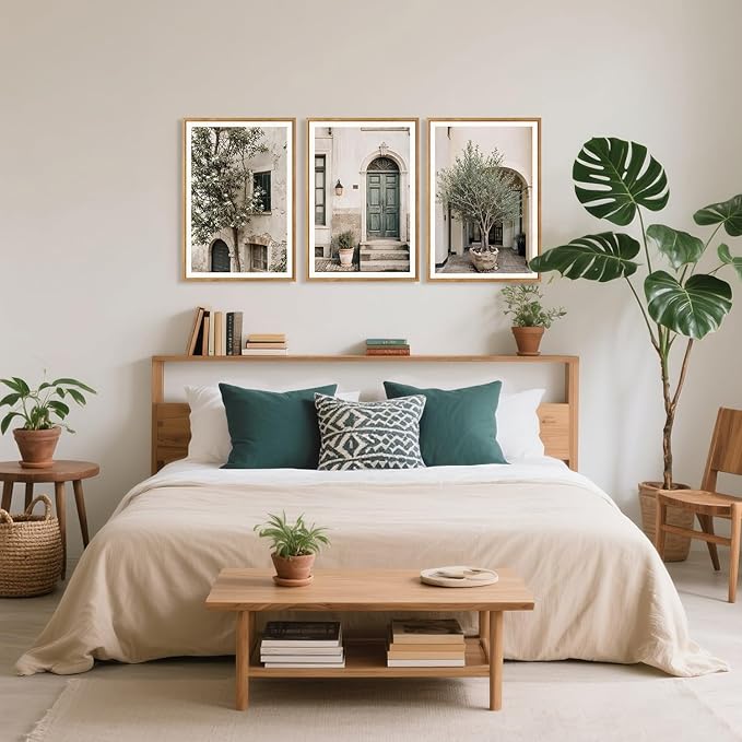 HPNIUB Large Vintage Italy City Landscape Framed Canvas Wall Art Set, Olive Green Tree Country Wall Decor, Modern Minimalist Countryside Villages Picture for Living Room,Bedroom,Office-16 x24 x3-Ruum Studio Home