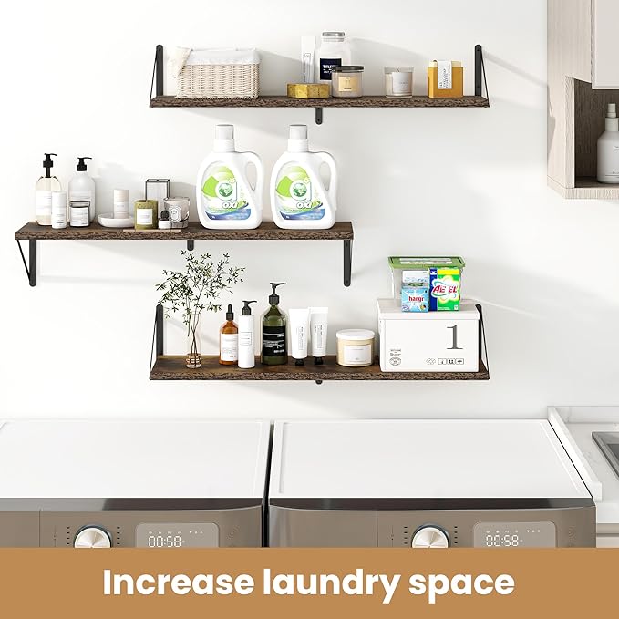 Heimlove 36 Inch Floating Bookshelves Set of 3,Heavy Duty Wall Mounted Bookshelves,Rustic Brown Wall Bookshelf for Living Room,Bedroom,Kitchen,Laundry Room Storage & Decor-Ruum Studio Home