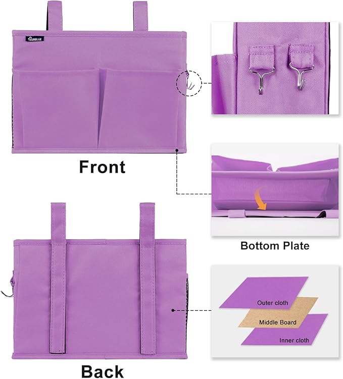 Surblue Caddy Hanging Organizer Bedside Storage Bag for Bunk and Hospital Beds, Purple, Small-Ruum Studio Home