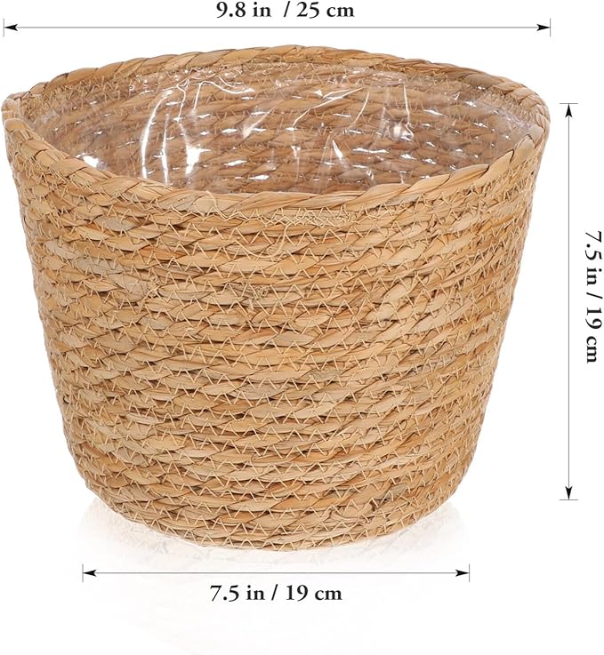 Woven Straw Flower Pot Seagrass Planters Basket Garden Plant Pot Containers Wicker Rattan Vase Sundries Organizer Storage Bins for Indoor Outdoor Plants-Ruum Studio Home