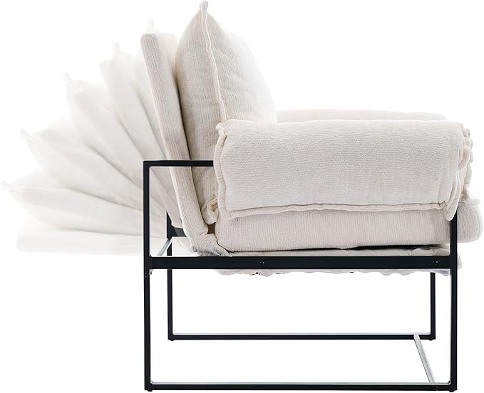 YISHENG Accent Chair with 6-Angle Adjustable Backrest, Chenille Fabric Living Room Chair Upholstered Lounge Chair, Modern Chair Cozy Reclining Chair for Reading Room, 1PC White-Ruum Studio Home