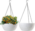 13 inch Large Hanging Planters Plant Pots for Outdoor Indoor Plants with Drainage Holes and Chain, 2 Pack Round Hanging Flower Pots for Garden Home Porch Decor, Speckled White-Ruum Studio Home