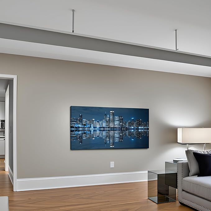 LevvArts Modern City Wall Art Chicago Downtown at Night Picture Print on Canvas Building Artwork for Office Living Room Wall Decoration-Ruum Studio Home