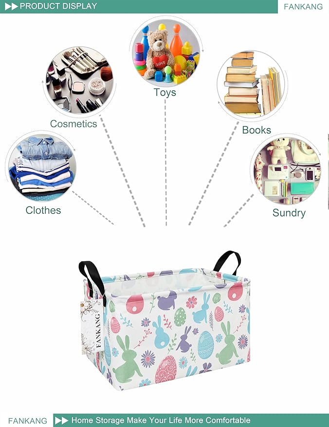 FANKANG Storage Bins, Nursery Hamper Canvas Laundry Basket Foldable with Waterproof PE Coating Large Storage Baskets for Kids Boys and Girls, Office, Bedroom, Clothes,Toys(Rec-Easter egg）-Ruum Studio Home
