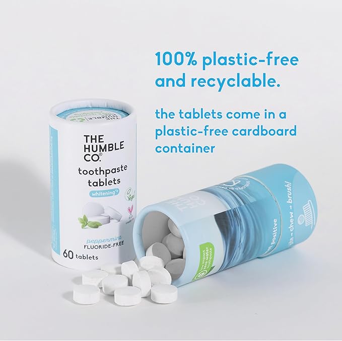 The Humble Co. Whitening Toothpaste Tablets – Fluoride Free Toothpaste Whitening Tablets, Dentist Developed Formula, Vegan, SLS Free, Plastic Free (Peppermint, 2 PK)-Ruum Studio Home