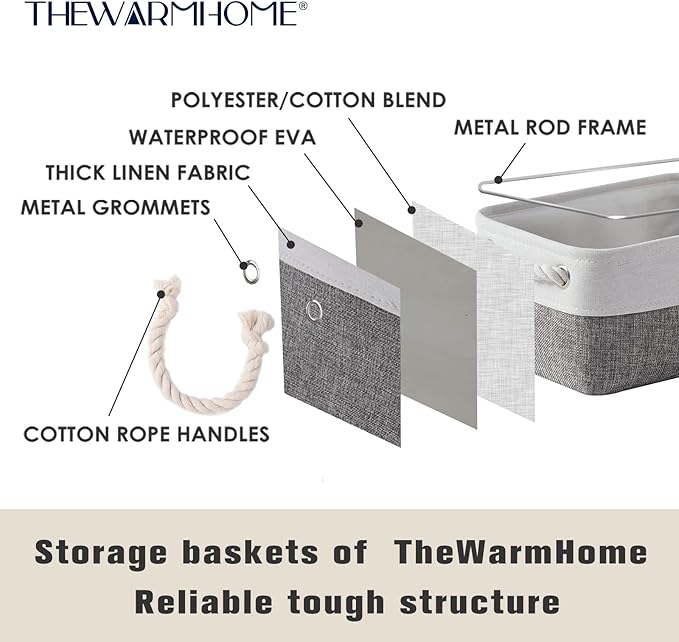 TheWarmHome Small Storage Baskets for Organizing,Storage Baskets for Shelves,Small Fabric Storage Bins W/Handles For Closet Nursery Toy Decorative Foldable (White&Grey, 11.8L*7.9W*5.2H-6 Pack)-Ruum Studio Home