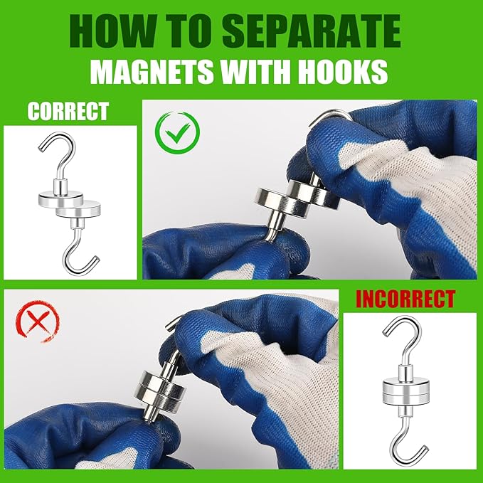 MIKEDE Magnetic Hooks Heavy Duty, 40lbs Earth Magnets with Hooks for Refrigerator, Strong Magnets with Rust Proof Metal Hooks for Cruise Cabins, Classroom, Outdoor - Pack of 20-Ruum Studio Home