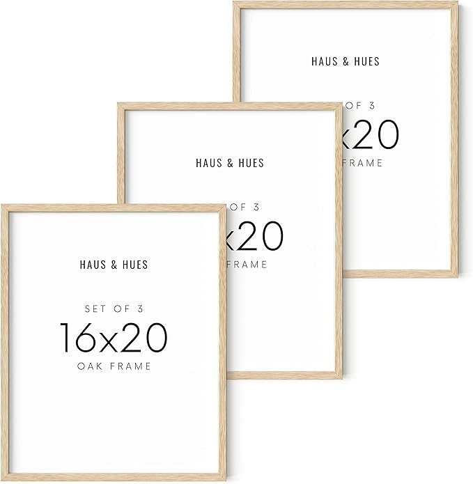 HAUS AND HUES Beige Wood Oak 16x20 Picture Frame, Set of 3 - Modern Wood Wall Art Display - Lightweight 16x20 Frame Set of 3 for Art Prints, Photos, Posters - Ready-to-Hang Vertically & Horizontally-Ruum Studio Home