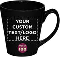 DISCOUNT PROMOS Custom Glossy Ceramic Latte Coffee Mug 12 oz. Set of 100, Personalized Bulk Pack - Perfect for Tea, Espresso, Cappuccino, Hot Cocoa - Black-Ruum Studio Home