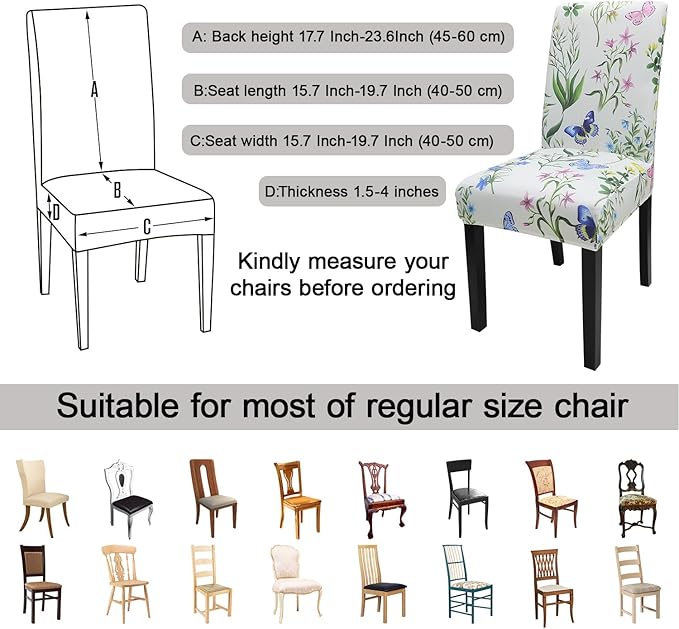 JQinHome Pattern Chair Covers for Dining Room Set of 4, High Stretch Removable Washable Parsons Chair Slipcover for Home Party Hotel Wedding Ceremony (Flowering Butterflies,4PCS)-Ruum Studio Home
