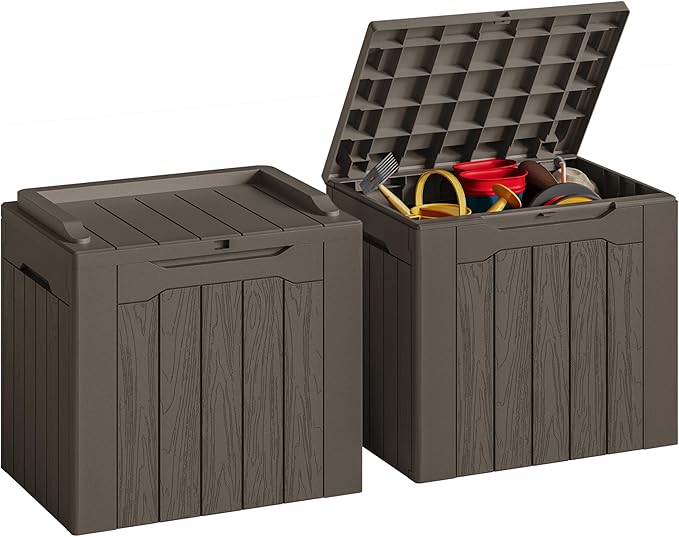 JUMMICO 31 Gallon Resin Deck Box Waterproof Indoor Outdoor Storage Boxes for Patio Furniture Cushions and Garden Tools (Brown, 31gallon-2 Packs)-Ruum Studio Home