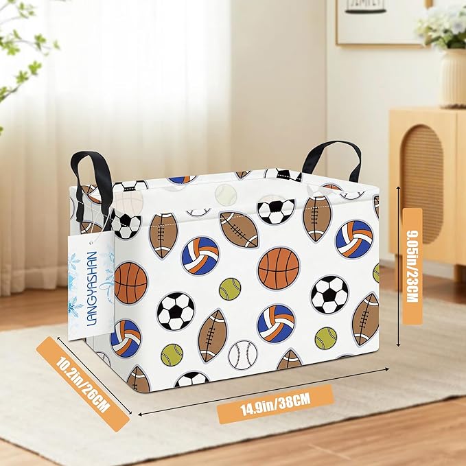 LANGYASHAN Rectangular Storage Bin Collapse Canvas Fabric Cartoon Storage Basket with Handles for Organizing Home Kitchen Boys and Girls Toys Office Closet Shelf Baskets (Rec Colorful Balls)-Ruum Studio Home