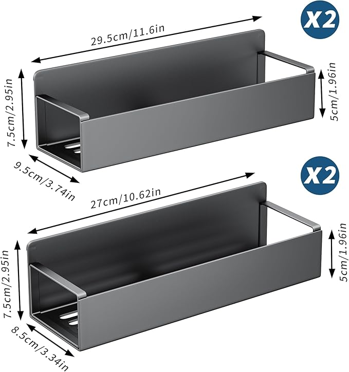 4 Pack Magnetic Spice Rack for Refrigerator, Black Magnetic Shelf for Kitchen Organizer and Storage, Mini Organizers for Oven and Fridge with 4 Hooks-Ruum Studio Home