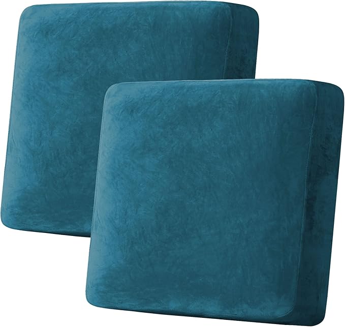 H.VERSAILTEX Velvet Stretch Couch Cushion Cover Plush Cushion Slipcover for Chair Loveseat Sofa Cushion Furniture Protector Seat Cushion Sofa Cover (2 Piece Large Sofa Cushion Covers, Deep Teal)-Ruum Studio Home