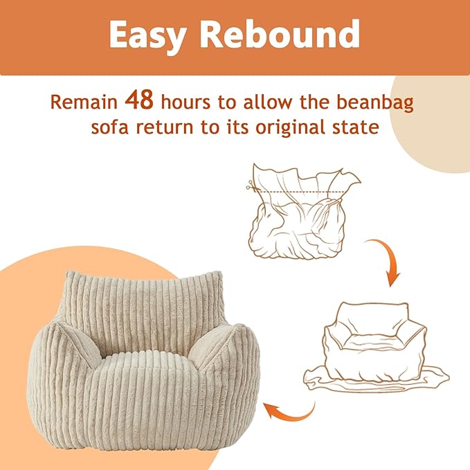 Giant Bean Bag Chairs for Adults with Filling Plush Fluffy Bean Bag Chairs for Teens with Armrests Comfy BeanBag Lazy Couch Sofa Chair for Bedroom Living Room Reading-Ruum Studio Home