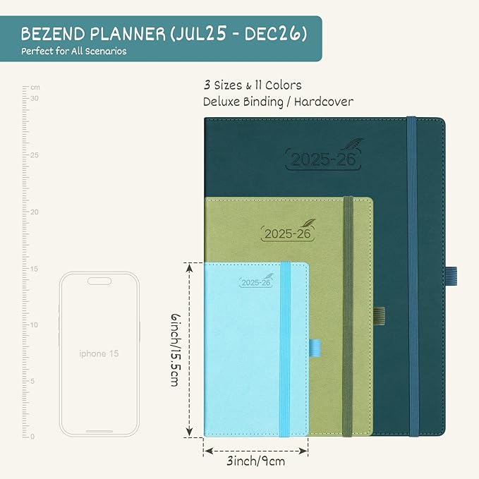 BEZEND Pocket Planner 2025-2026 Weekly and Monthly, 3.5" x 6" Academic Planner (Jul 25-Dec 26) 18-Month Mid-Year Calendar Book, Storage Pocket, Pen Holder, PU Leather Hardcover - Kiwi-Ruum Studio Home