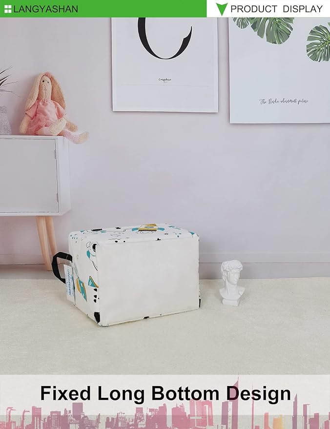 LANGYASHAN Rectangular Storage Bin Collapse Canvas Fabric Cartoon Storage Basket with Handles for Organizing Home Kitchen Boys and Girls Toys Office Closet Shelf Baskets (Rec space astronaut)-Ruum Studio Home