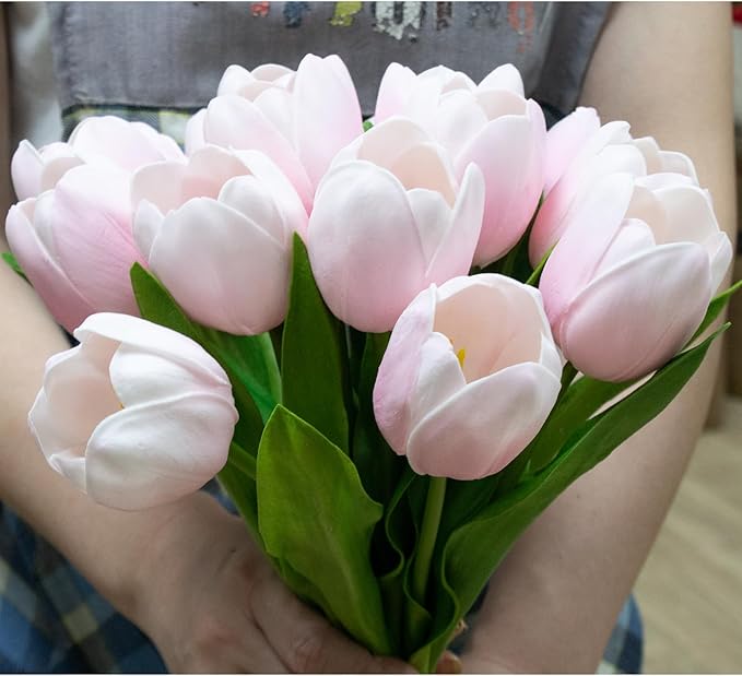 Buart Artificial Tulip in Bulk for Home Kitchen Wedding Bridal Bouquet,Fake Flowers for Valentine's Day Mother's Day Easter Table Centerpieces Decorations(Large Size,Pink,Real-Touch,12pcs)-Ruum Studio Home