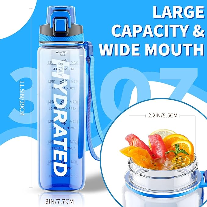 Water Bottle, 32 oz Motivational Water Bottles with Time Marker-Tritan & BPA Free, Sports Water Bottle with Time to Drink & Strap, Wide Mouth, Leakproof -Gift for Christmas Gym Fitness & Outdoor-Ruum Studio Home
