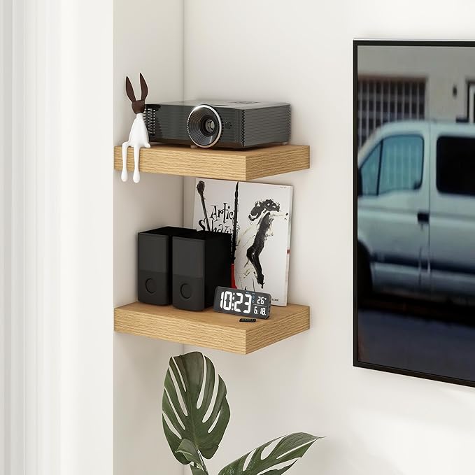 Deep Floating Shelves for Wall | 16 Inch Wide x 12 Inch Deep Floating Shelves Set of 2 | Rustic Oak Wide Wall Shelves | Bookshelf Laundry Shelf TV Shelf Nightstand-Ruum Studio Home
