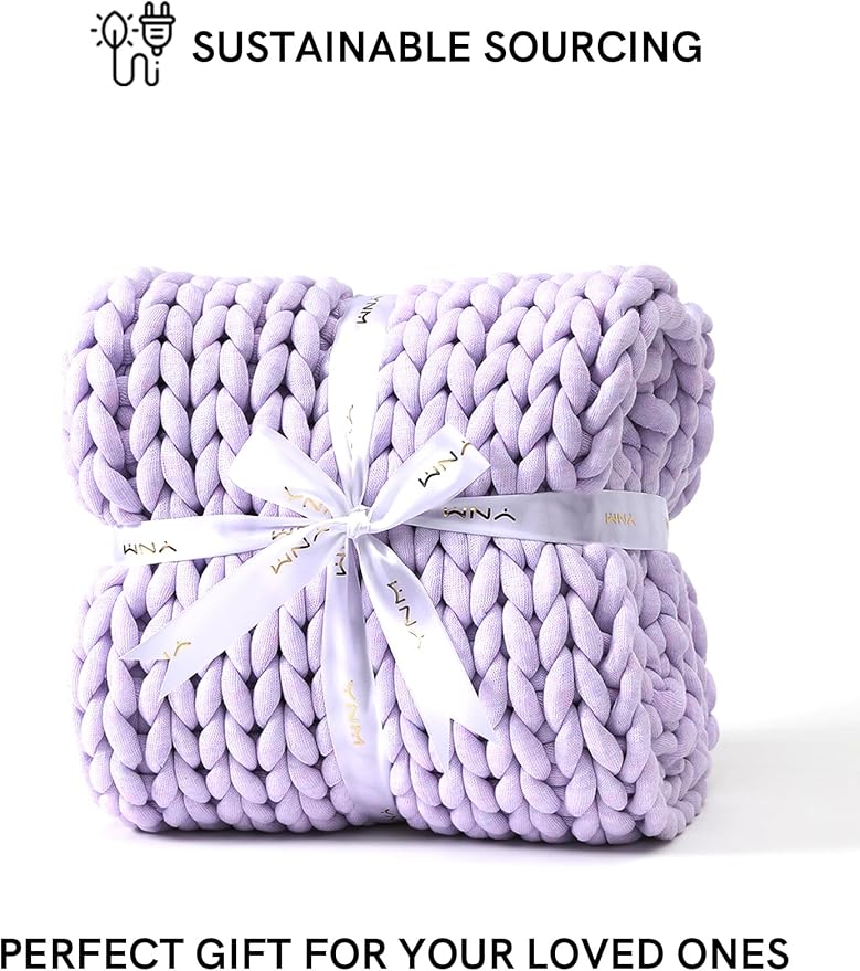 YnM Chunky Throw Blanket, Medium-Weight, Hand Knitted, Skin Friendly, Ventilated and Breathable, Machine Washable, Home Décor Piece for Couch, Sofa and Bed (Iris Lavender, 50x70 Inch)-Ruum Studio Home