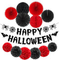Red Black Happy-Halloween Party Decorations - 13PCS Spider Web Bats Streamers Banner ,Paper Flowers Lanterns Tissue Pom Poms Fans, Classroom Birthday Bachelorette Hanging Supplies Decor Hugfond-Ruum Studio Home