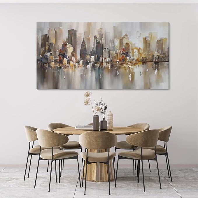 New York City Wall Art - Modern Abstract Wall Art for Living Room, Office & Bedroom Cityscape & Paintings for Bedroom brooklyn bridge Wall Art Pictures Wall Decor Chicago Artwork for Walls 29×58IN-Ruum Studio Home