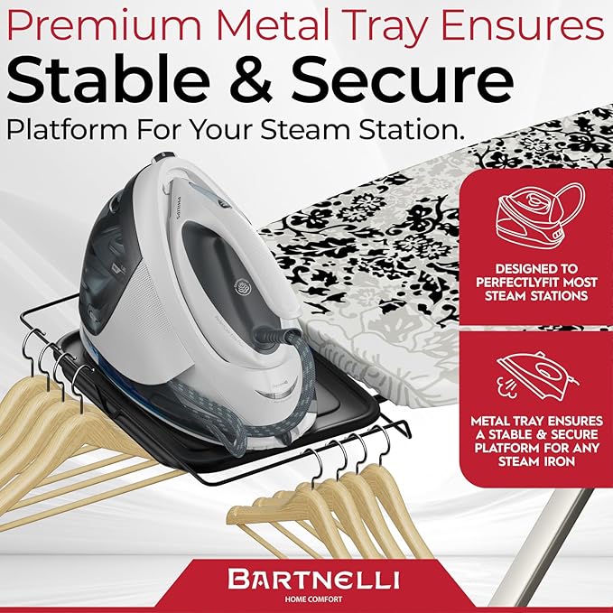 Bartnelli Pro Luxury Ironing Board - Extra Wide 62x19” Steam Iron Rest, Adjustable Height, T-Leg Foldable, European Made-Ruum Studio Home