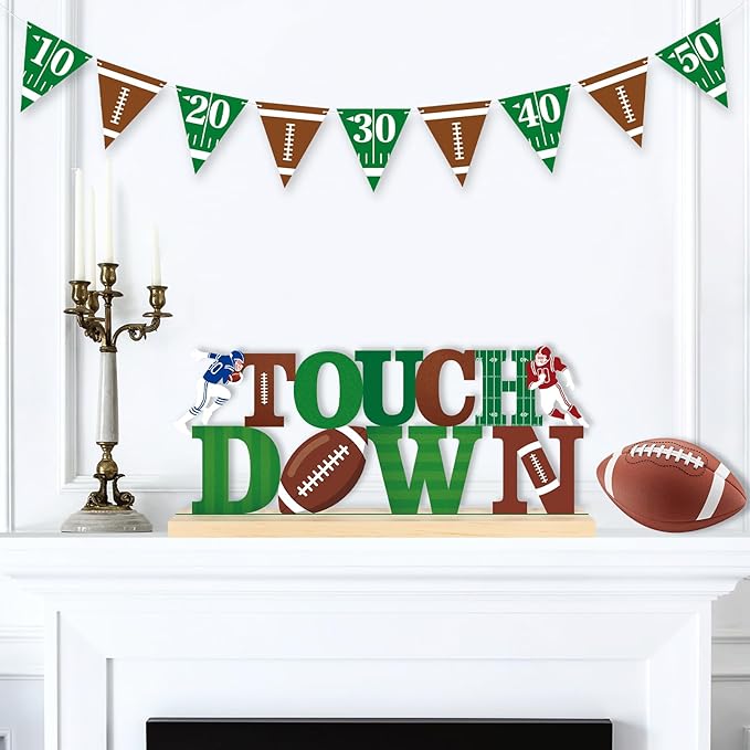 COCHIE Metal Football Touchdown Sign, Green Super Football Bowl Game Tailgate Party Decorations for Home, Office, Shelf, Mantel, Indoor, Touch Down Table Toppers Decor (Superbowl)-Ruum Studio Home