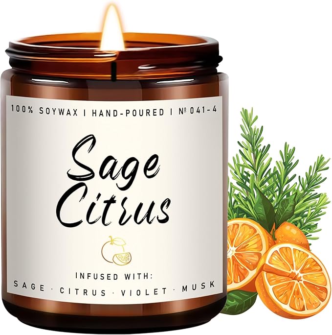Auelife Scented Candle for Home | Sage Citrus Candle | Aromatherapy Candles - Soy Candles for Home Scented, Gifts for Women Men, Citrus Fragrance -7oz, Single Wick Made with Soy Wax-Ruum Studio Home