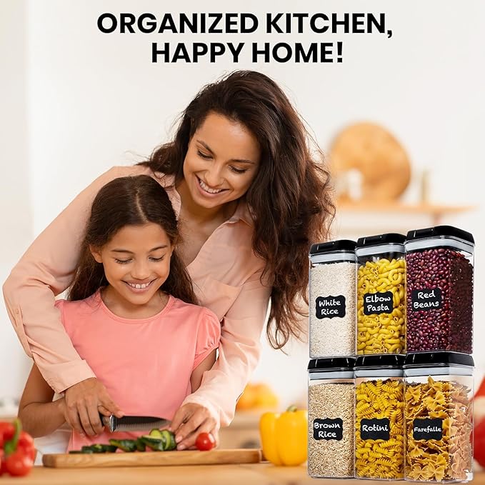 Shazo Airtight Food Storage Containers with Lids - 6 PC BPA Free Clear Plastic Cereal Containers with Easy Lock Lids for Kitchen and Pantry Organization for Snacks and Pasta - 1.2 L-Ruum Studio Home