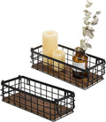 MyGift Set of 2 Wire Baskets for Pantry, Wall Mounted or Tabletop Black Metal Baskets for Organizing with Burnt Wood Base and Handles-Ruum Studio Home