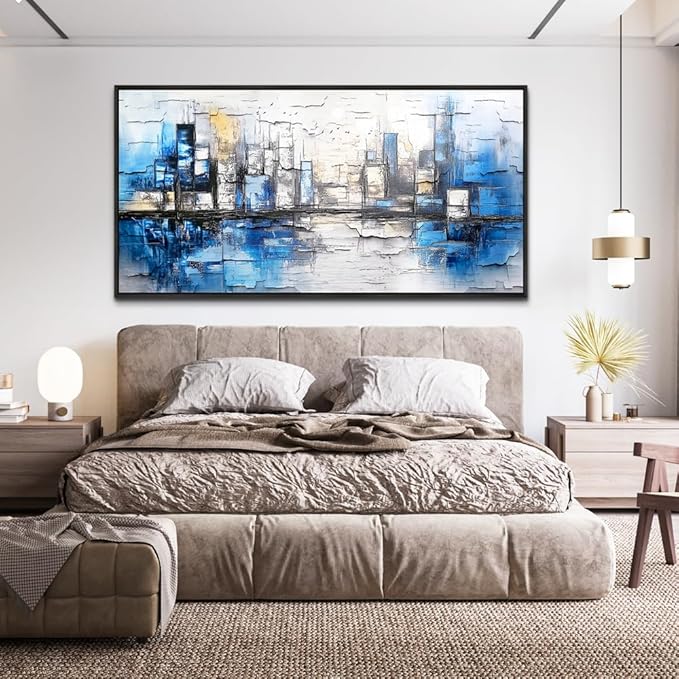 ZUITINGHUA Black Framed Canvas Wall Art For Living Room Large Wall Decor For Office Bedroom Decorations Blue Landscape Pictures Abstraction Paintings Artwork Aesthetic Mural Home Decor 30x60 In-Ruum Studio Home