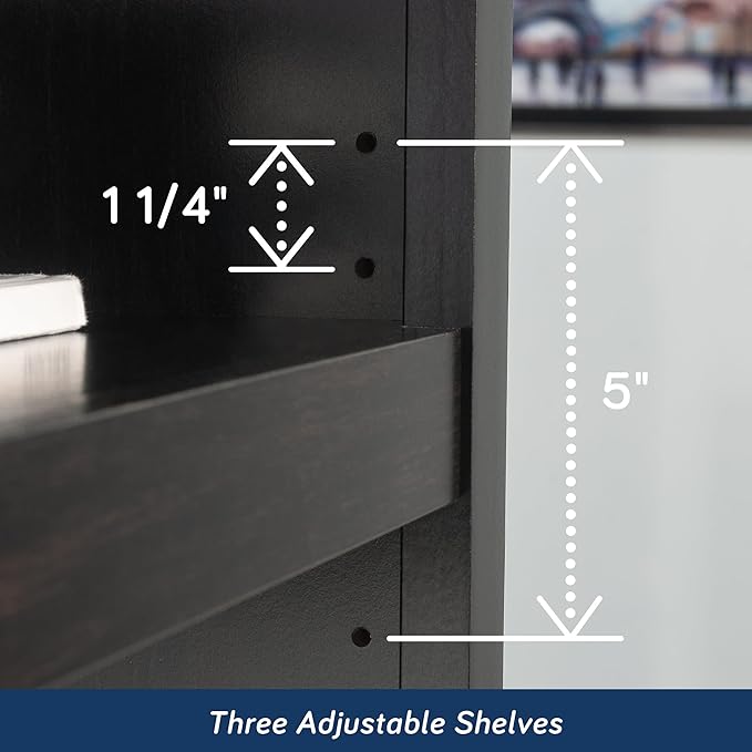 Sauder Miscellaneous Storage 5 Bookcase/Book Shelf, L: 35.28" x W: 13.23" x H: 69.76", Estate Black-Ruum Studio Home