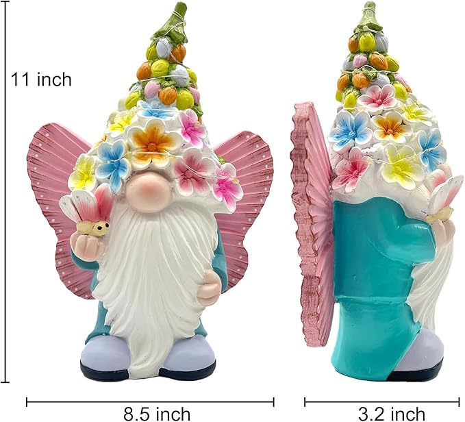 BAYN Garden Gnome Statues Outdoor Decor, Solar Powered Outdoor Gnome with Butterfly Wing Decorative Yard Garden Lights Art Gifts with 11 Warm White LEDs-Ruum Studio Home