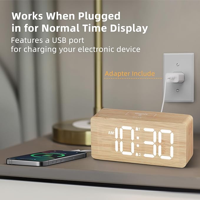 uscce Wooden Digital Alarm Clocks for Bedrooms: Dimmable Dual Alarm Clock with Large Numbers for Bedside Desk - Loud Alarm for Heavy Sleepers with Volume Control - Wood Decor & Gifts-Ruum Studio Home